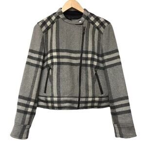 Gap Jacket Womens Medium Crop Wool Blend Window Pane Plaid Gray